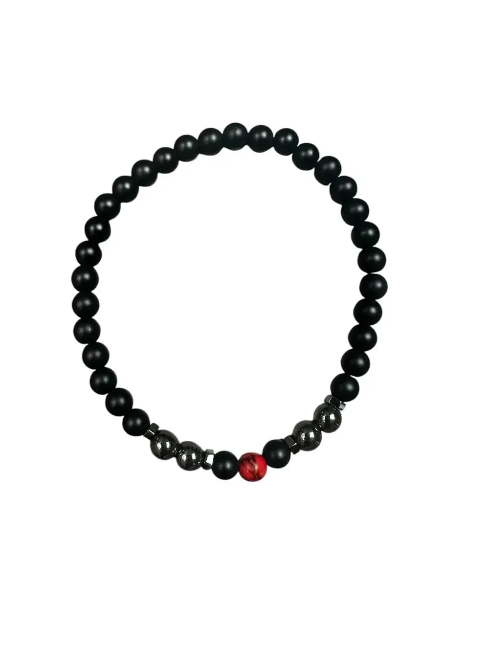 Andrew Christian Black Silver Red Bead Stretch Bracelet — OS